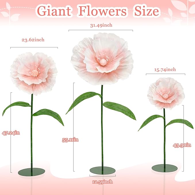 Giant Artificia Flowers Light Pink - Wedding Giant Flower for Decoration with Stand Large Paper Flowers for Bridal Shower Baby Show Party Deco