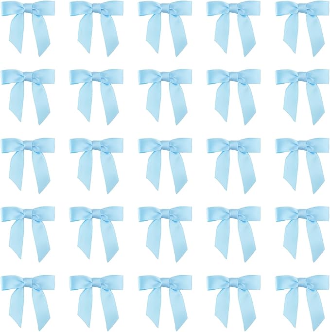 7Rainbows 50pcs Boutique 1.5" Light Blue Satin Ribbon Mini Bows for Craft Sewing Scrapbooking Wedding and Gift Wrapping
