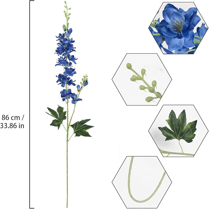 Blue Delphinium Artificial Flowers,8PCS Faux Delphinium Bulk 33.5'' Long Stem Larkspur Silk Flowers for Tall Vase Table Centerpieces Wedding Home Garden Decor(Navy Blue)