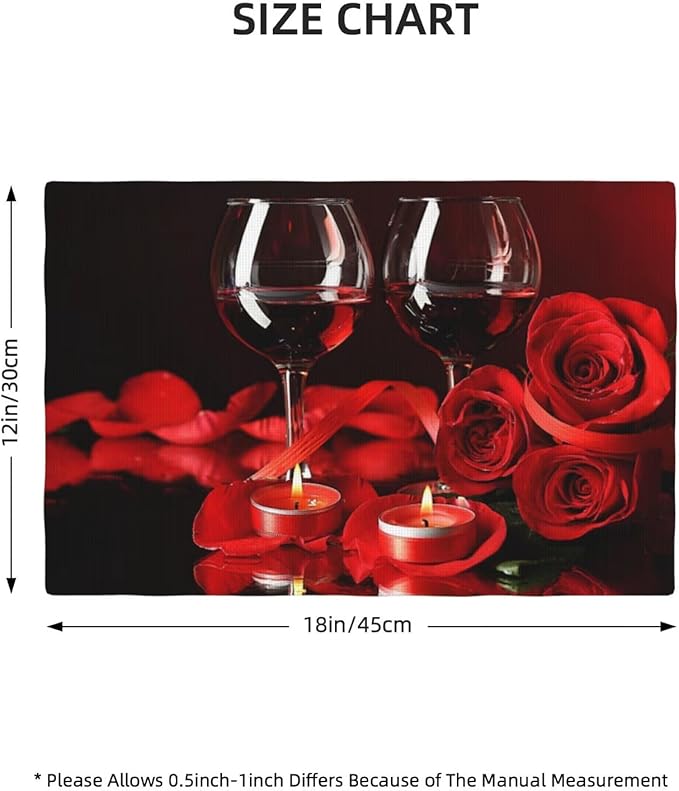 Red Rose Wine Linen Table Placemats Set of 4 Retro Romantic Placemat Indoor Outdoor Party Home Desktop Kitchen Dining Room Decoration 12x18 Inch