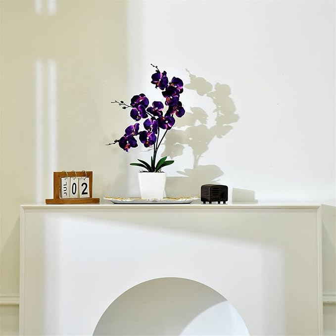 15" Tall Artificial Silk Phalaenopsis Orchid Flower Plant Pot Arrangements (Dark Purple)