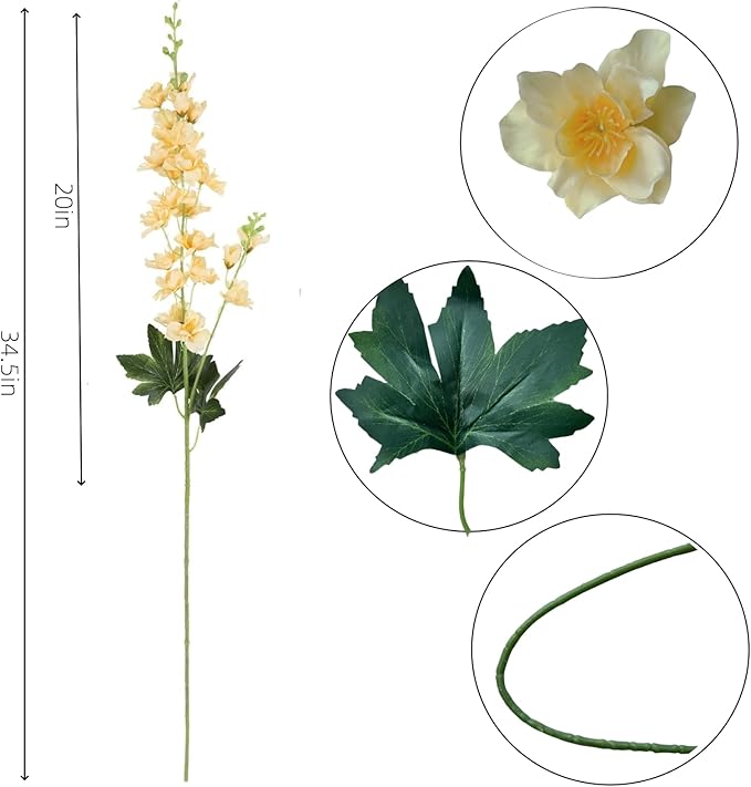 8 pcs Champagne Delphinium Artificial Flowers, 34.25''Artificial Snapdragon Flowers Tall Fake Flowers Silk Flowers Faux Delphinium Bulk for Tall Vase Home Wedding Garden Table Decor (Champagne)