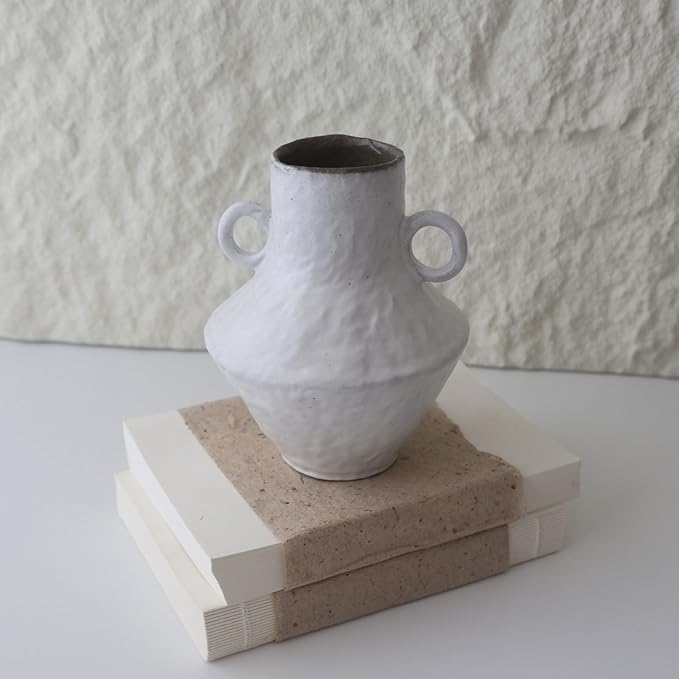 Rustic Small Ceramic Vase, Handcrafted Black Farmhouse Vase, Wabi Sabi Pottery Decor for Kitchen, Bedroom, Office, Living Room, Bathroom, Shelf Centerpiece Table