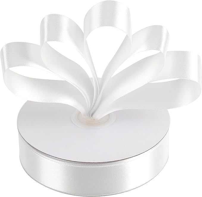 MEEDEE White Ribbon 1 Inch White Satin Ribbon Lux Double Faced Satin Ribbons by 50 Yards Polyester Wrapping Ribbons for Crafts, Weddings, Flower Bouquet, Holiday Decorating