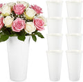 8 Pack Flower Buckets 9.84 Inch Plastic Flower Vases Modern Round Vases for Centerpieces Floral Display Decorative Buckets for Table Home Wedding Decorations (White)