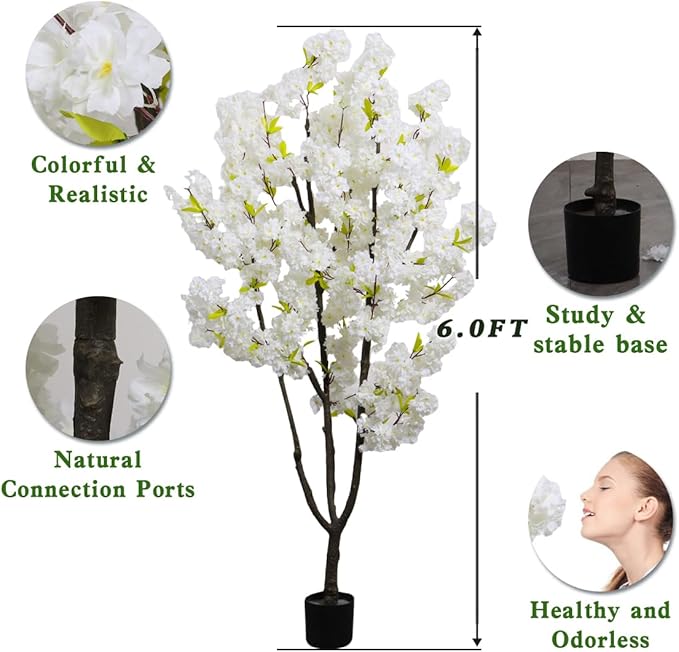 White Faux Cherry Blossom Tree Artificial Flower Tree Indoor Decor for Home Decor Gift