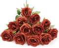 Artificial Rose Flowers Burnt Orange Rose Flowers Silk Flowers 12 pcs with Long Stem Silk Roses Bouquet for Wedding Bridal Shower Party Home Decoration