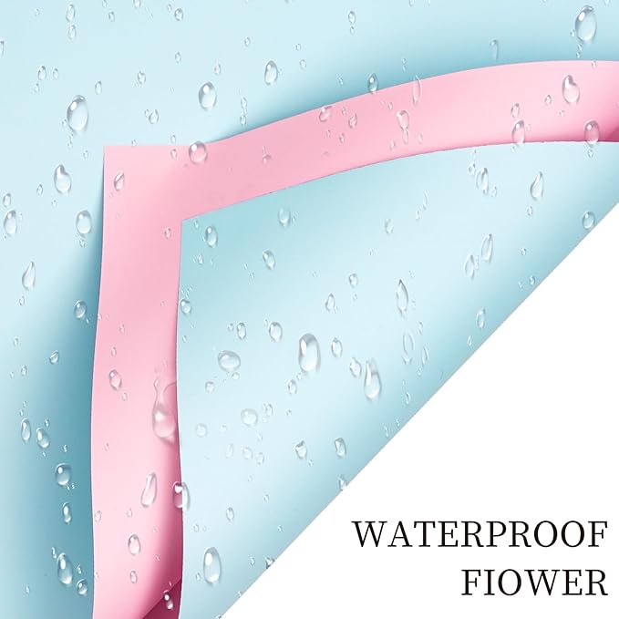 LeZakaa 20 Sheets Flower Wrapping Paper - Waterproof Reversible Floral Bouquet Paper - Sky Blue and Pink Design for Valentine's Day, Mother's Day, Parties, Birthdays, Weddings, Baby Shower