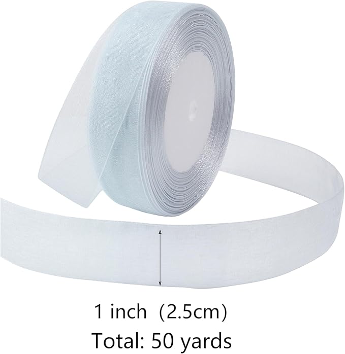 Dusty Blue Ribbon for Gift Wrapping 1 inch Sheer Organza Ribbon for Flower Bouquet Tulle Thin Chiffon Ribbons for Wedding Invitations Presents Decorations Crafts 50 Yards