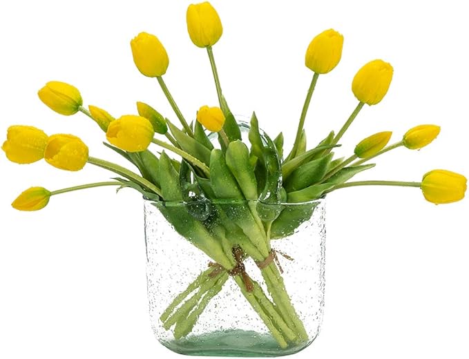 15pcs Artificial Tulips Flowers, Real Touch Latex Bouquet, Fake Tulips for Office Wedding Party Home Kitchen Garden Decoration(Yellow,15pcs)