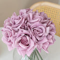 Artificial Roses Single Stem 10pcs Fake Silk Flower Arrangement Bouquet Real Touch for Home Party Wedding Decoration(Light Purple)