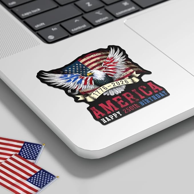 HANDICHI Design 5-Pack 3 Inch America 250th Birthday Stickers (1776–2026), Waterproof Patriotic Eagle & Flag Vinyl Decals