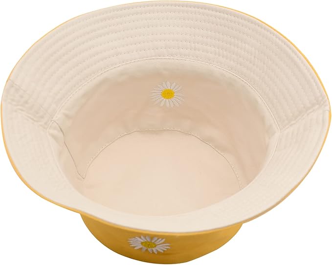 Flower Reversible Bucket Hat Cotton Summer Travel Beach Sun Hats Emboridery for Women Men