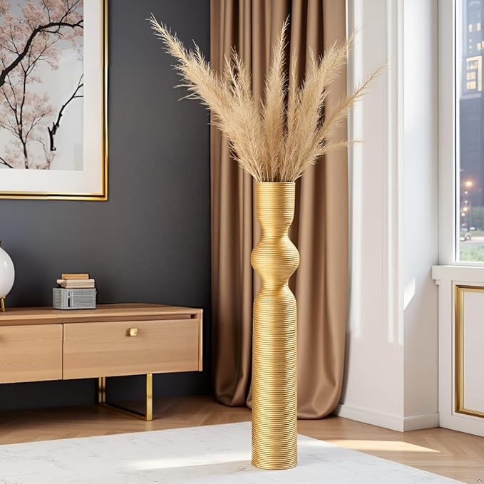Gold Resin Floor Vase, 23.62'' Tall Decorative Vase, Ideal for Dried Pampas Grass & Home Decor, Modern Tall Floor Vase for Living Room/Entryway