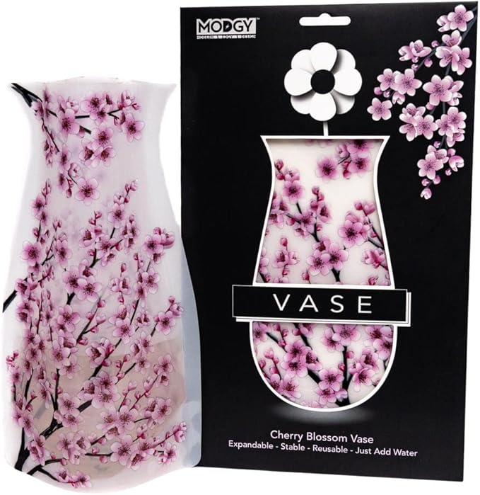 MODGY Expandable Flower Vase Plastic Decorative Modern Vases for Flowers Centerpieces Dining Table Decor Living Room Bathroom Wedding Office, Cherry Blossom