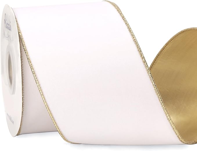 Ribbli White Velvet Wired Ribbon 4 Inch Luxury Matte Velvet Christmas Ribbon for Gift Wrapping Christmas Tree Decoration Crafts Wreaths Supplies - 10 Yards