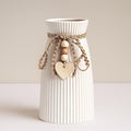 DomeStar White Flower Vase, Small Ceramic Vase Modern Home Decor with Grooves and Hanging Rope for Wedding Baby Shower Party Gift
