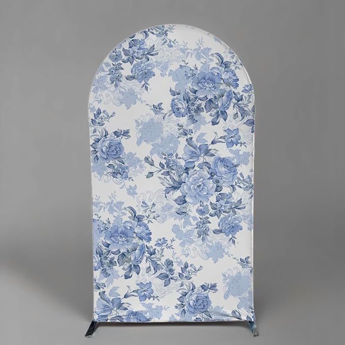 Arch Backdrop Cover Baby in Bloom Baby Shower Arch Stand Spandex Fabric Cover Blue Flowers Floral Pink Bows Girls Birthday Party Baptism Decorations (2.2X5ft,G-3854)
