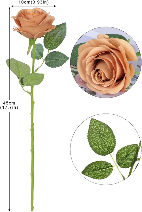 Artificial Rose Flower Artificial Flowers Flower with Long Stem Silk Roses Bouquet for Wedding Bridal Shower Party Home Decoration (Terracotta, 30 Pcs)