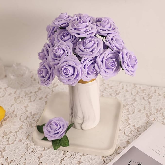 DerBlue 60pcs Artificial Roses Flowers Real Looking Fake Roses Artificial Foam Roses Decoration DIY for Wedding,Arrangements Party Home Decorations