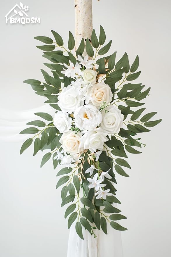 Artificial Flowers Wedding Arch Decor Arch Flowers (Set of 2) for Wedding Welcome Sign and Backdrop Decoration (New White)