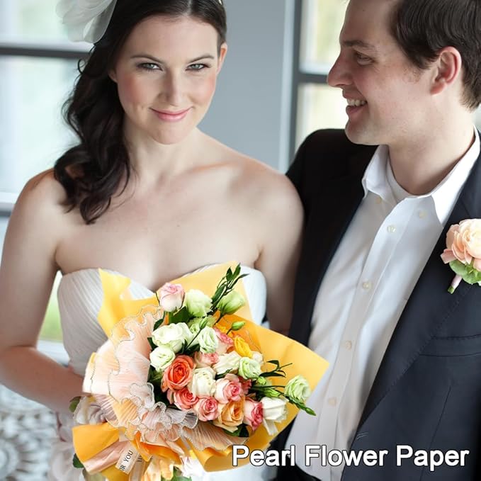 3PCS Flower Wrapping Mesh Paper，SEILETOO 4.37 Yards Pearl Edge Bouquet Packaging Paper for Party Favor Decor, Florist Supplies Wedding Gift Packaging