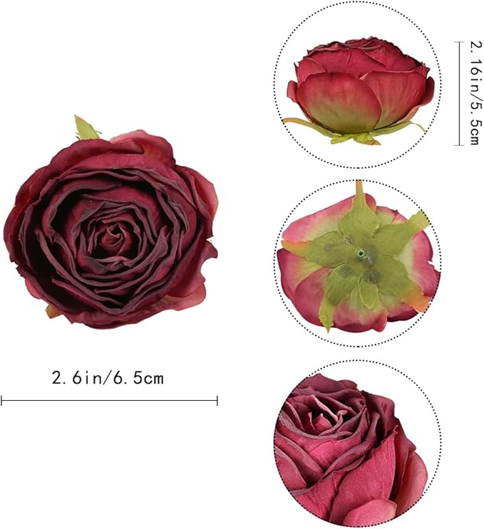 IPOPU Burgundy Artificial Flowers Roses Heads, 25pcs Fake Dried Roses Flowers Artificial for Decoration for Dried Floral Bouquet Bridal Party Centerpieces Bridal Bouquets for Wedding (Burgundy)