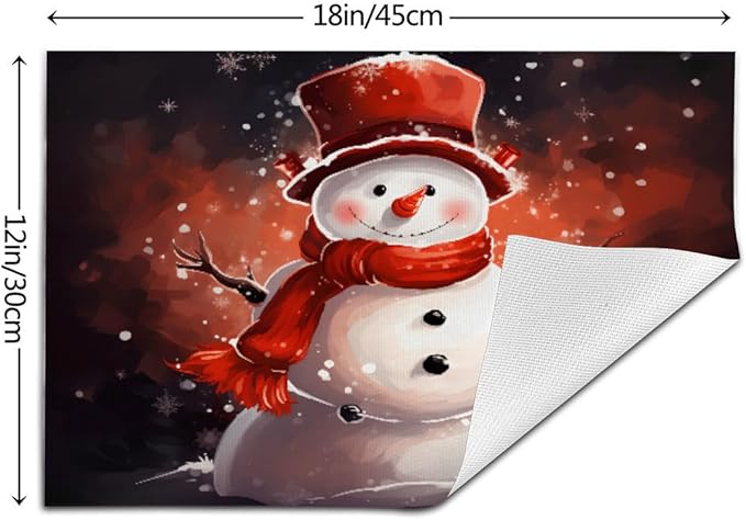 PVC Placemats Set of 1 Wipeable Table Mats Washable Heat Resistant Non Slip Vinyl Dining Table Mat for Kitchen Indoor Outdoor Patio Farmhouse Place Mats Christmas Snowman Red Decorative