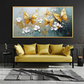 Butterfly Canvas Wall Art, Butterfly and Flower Wall Decor, Butterfly Prints, Abstract Textured Canvas Wall Art, Artwork for Walls, Oil Painting Wall Art, Wall Decor Living Room (Gold Frame, *47"x23"|120x60cm)