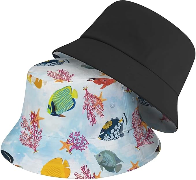 Bucket Hat for Women Men Unisex Sun Cap Packable Outdoor Fisherman Hat Headwear,Reversible Double-Side-Wear