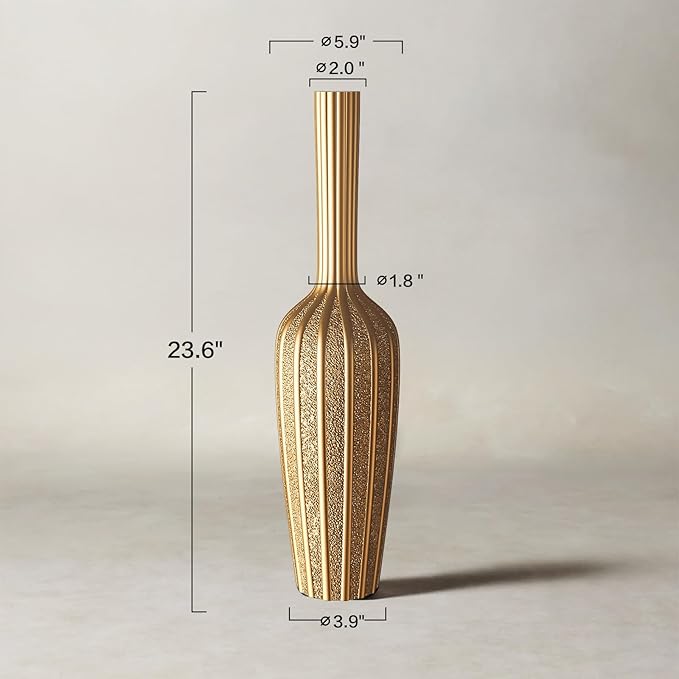 Elegant Gold Floor Vase - 23.62” Tall Decorative Vase for Dried Flowers | Home Decor Accent | Resin Tall Floor Vase