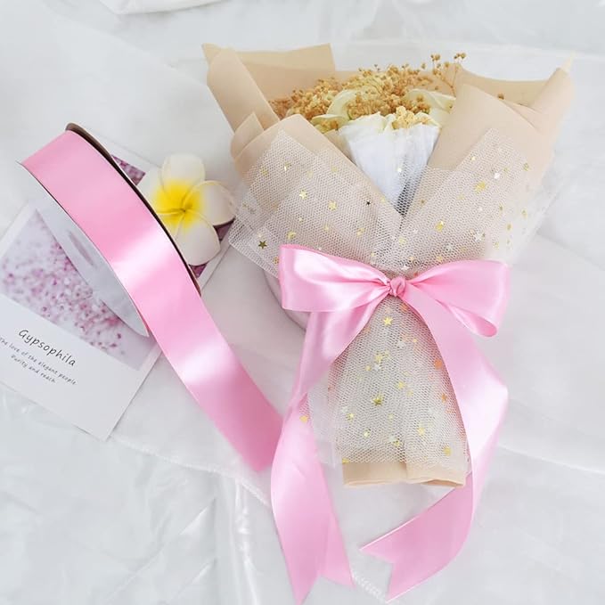 TONIFUL 1-1/2 Inch (40mm) x 100 Yards Baby Pink Wide Satin Ribbon Solid Fabric Ribbon for Gift Wrapping Chair Sash Valentine's Day Wedding Birthday Party Decoration Hair Floral Craft Sewing