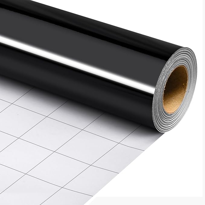 Merture Metallic Black Wrapping Paper Roll - 17 In X 32.8 Ft(46.5 sq.ft.) Solid Color Gift Wrap with Grid Cutting Lines for Halloween, Birthday, Valentines Day, Fathers Day, Halloween, Graduation
