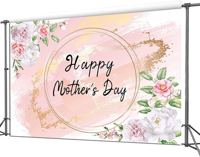 7x5ft Happy Mother's Day Backdrop Love Heart Photography Background Floral Mothers Day Birthday Photography Background for Mother's Day Photo Booth Props