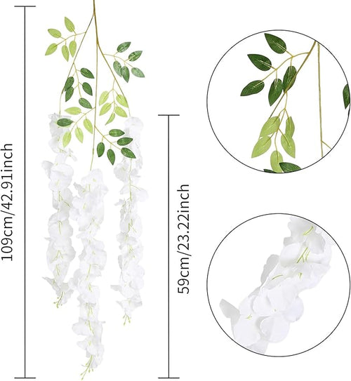12pcs Wisteria Hanging Flowers 3.6ft Wisteria Artificial Flowers Vines White Silk Long Flowers Garland Fake Flower Ratta String for Wedding Arch Home Party Wall Backdrop Decorations (White)