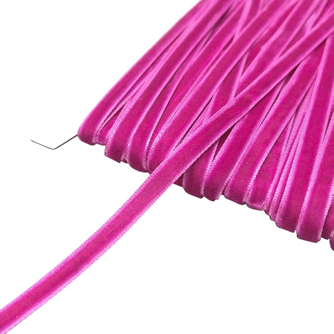 Chenkou Craft Fuschia 25 Yards 1/4" Velvet Ribbon Lots Bulk (Fuschia, 1/4"(6mm))