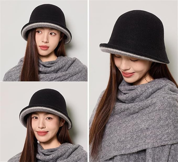 Women Warm Vintage Bucket Hats Fashion Fedora Cloche Cap Classic Felt Bowler Hat Outdoor Fall Winter