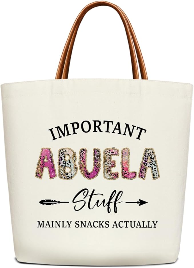 Canvas Tote Bag for Women, Important Stuff Bag with Leather Handle, Reusable Grocery Bags for Shopping Beach Travel
