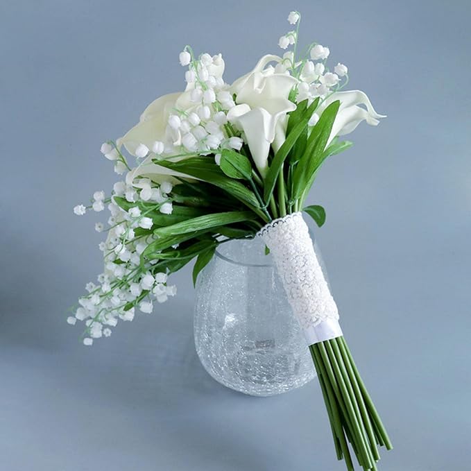 Bride Bouquet for Wedding, White Calla Lily Waterfall Bride Bridal Artificial Flowers Bouquet Cascading Bridal Bouquets for Wedding Ceremony Anniversary Bridal Shower Party Decoration