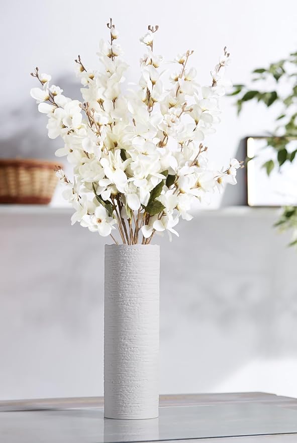6PCS White Delphinium Artificial Flower Lifelike Larkspur Silk Flowers Plant 35.43'' Long Stem Blossoms Fake Flowers for Tall Vase Floral Arrangements Home Table Wedding Decor(White)