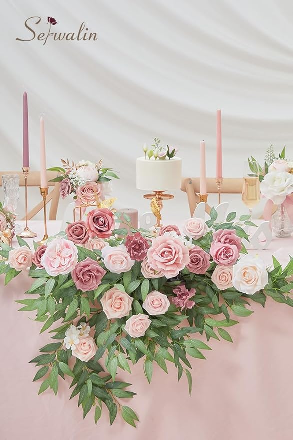 Serwalin 2PCS Artificial Flowers Wedding Dusty Rose Flowers Silk Flowers Fake Cake Flowers for Wedding Bouquets Centerpieces Cake Decor Baby Shower Home Decor