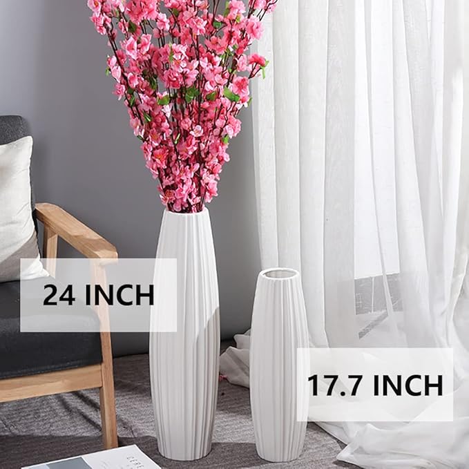 White Tall Floor Vase, 24" Ceramic Large Vase, Decorative Flower Vases for Modern Home Decor Living Room Office Bedroom Kitchen Wedding Centerpieces Farmhouse Décor
