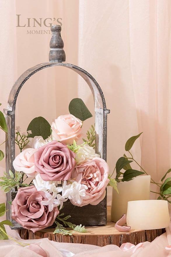 Ling's moment Artificial Flowers 50Pcs Dusty Rose Roses Decor w/Stems,3" Real Touch DIY Foam Floral for Wedding Bouquet/Centerpieces, Outdoors Party Backdrop, Room/Table, and Garden/Pot Decorations