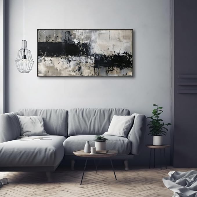 Wall Art Abstract Canvas Painting Black Grey Wall Decor Modern Artwork for Living Room Bedroom Dining Room Home Office Decor Large Framed Ready to Hang 24"x48"