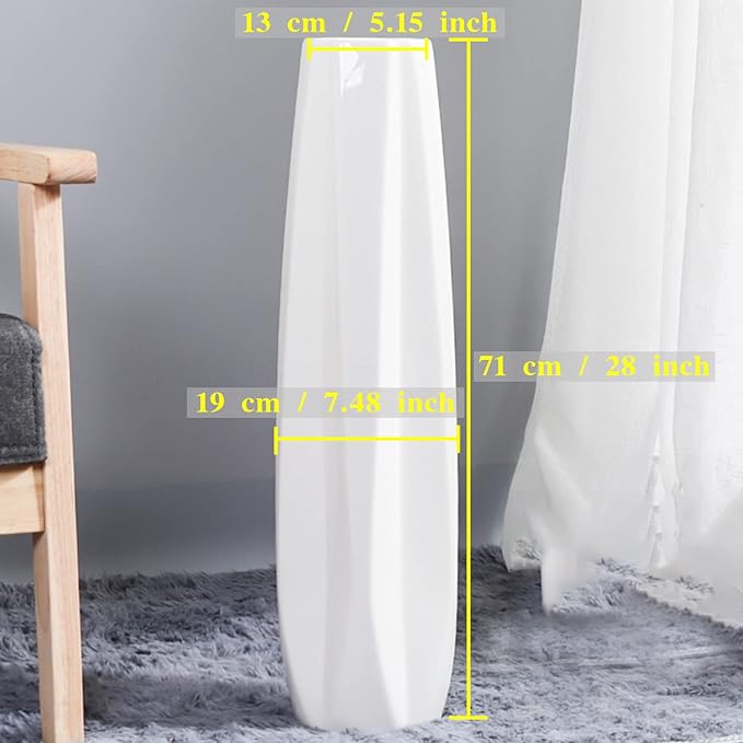 Ceramic Large Floor Tall Vase 28 Inches,White Modern Flower Tall Vases for Office, Home,Farmhouse,Living Room Décor,Simple Origami Design Fall Decorative Porcelain Flower Arrangement Vase Ideal Gift