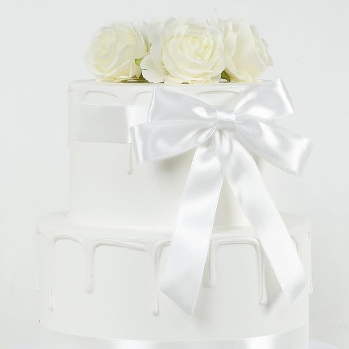 White Ribbon 1 Inch 60 Yards, Versatile Solid Satin Ribbon for Flower Bouquet, Graduation Lei, Crafts, Gift Wrapping, Baby Shower, DIY Bows and Wedding Decorations