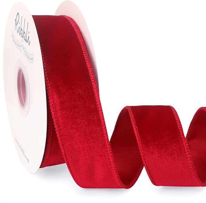 Ribbli Red Velvet Wired Ribbon 1.5 Inch Velvet with Satin Christmas Ribbon for Gift Wrapping Christmas Tree Decoration Crafts Wreaths Supplies-Continuous 10 Yards