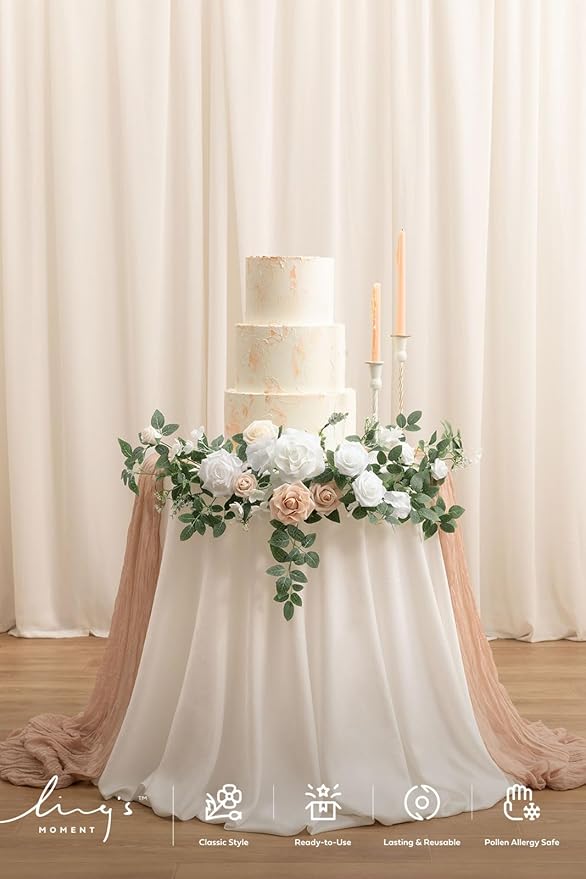 Ling's Moment Wedding Artificial Welcome Sign Flowers Swag Arch Floral Garland Decorations White & Sage for Ceremony Reception Entrance Entryway Party Banquets Easel Wall Home Outdoor(NOT Include Sign