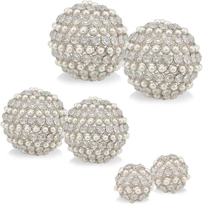 Modern Day Accents 3878 Facetas Perla 4" Silver Cristal & Pearl Spheres - Set of 2, Home Decor, Coffee Table Decor, Decorative Balls, Gem Sphere Ball, Modern Home Decor, Bowl fillers, Gemstone