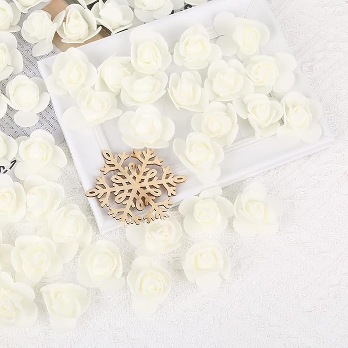 500pcs Mini Foam Rose Heads, Ivory Artificial Flower Foam Fake Flower Bulk for DIY Crafts Wedding Bouquets Baby Shower Centerpieces Floral Arrangements Party Tables Home Decorations(Ivory)